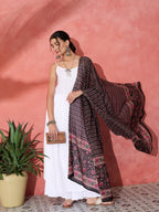 InWeave White Strappy Set With Black Pink Ethnic Print Cotton Dupatta | Grocsy