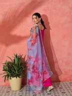 InWeave Fuchsia Strappy Set With Blue Fuchsia Organza Dupatta | Grocsy