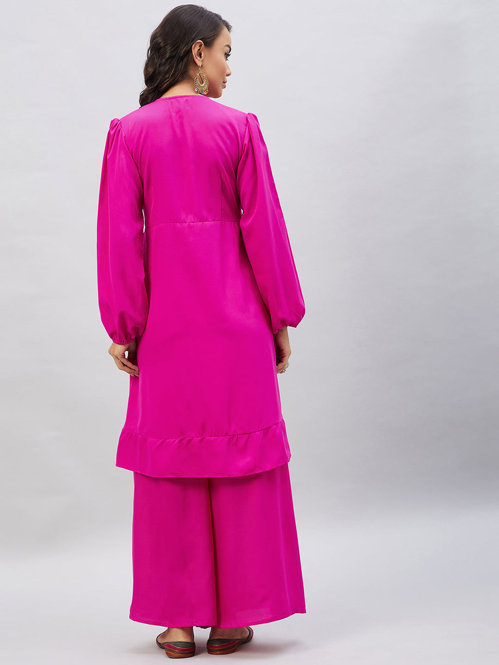 InWeave Women's Magenta Tie Up Kurta Palazzo Set | Grocsy