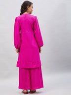InWeave Women's Magenta Tie Up Kurta Palazzo Set | Grocsy