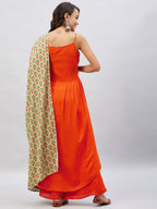 InWeave Women's Orange Strappy Set With Light Green Orange Print Dupatta | Grocsy