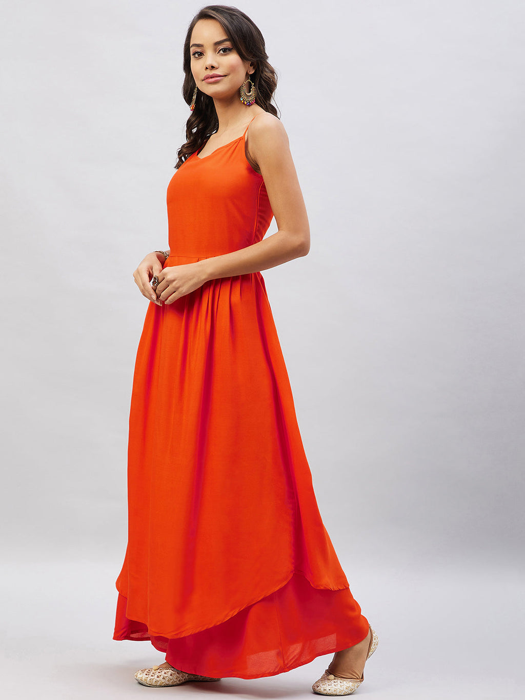 InWeave Women's Solid Orange Strappy Kurta Set | Grocsy