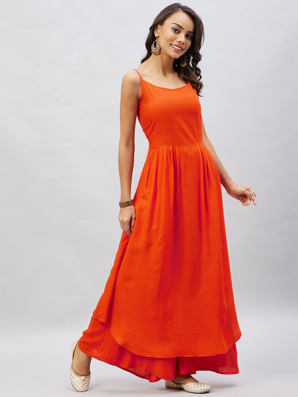InWeave Women's Solid Orange Strappy Kurta Set | Grocsy