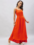 InWeave Women's Solid Orange Strappy Kurta Set | Grocsy