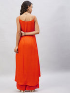 InWeave Women's Solid Orange Strappy Kurta Set | Grocsy