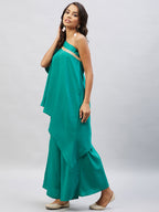 InWeave Women's Teal One Shoulder Kurta Set With Gota Work | Grocsy