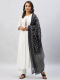 InWeave Women's Cream Anarkali Kurta Set With Black Chintz Print Dupatta | Grocsy
