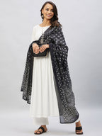InWeave Women's Cream Anarkali Kurta Set With Black Chintz Print Dupatta | Grocsy