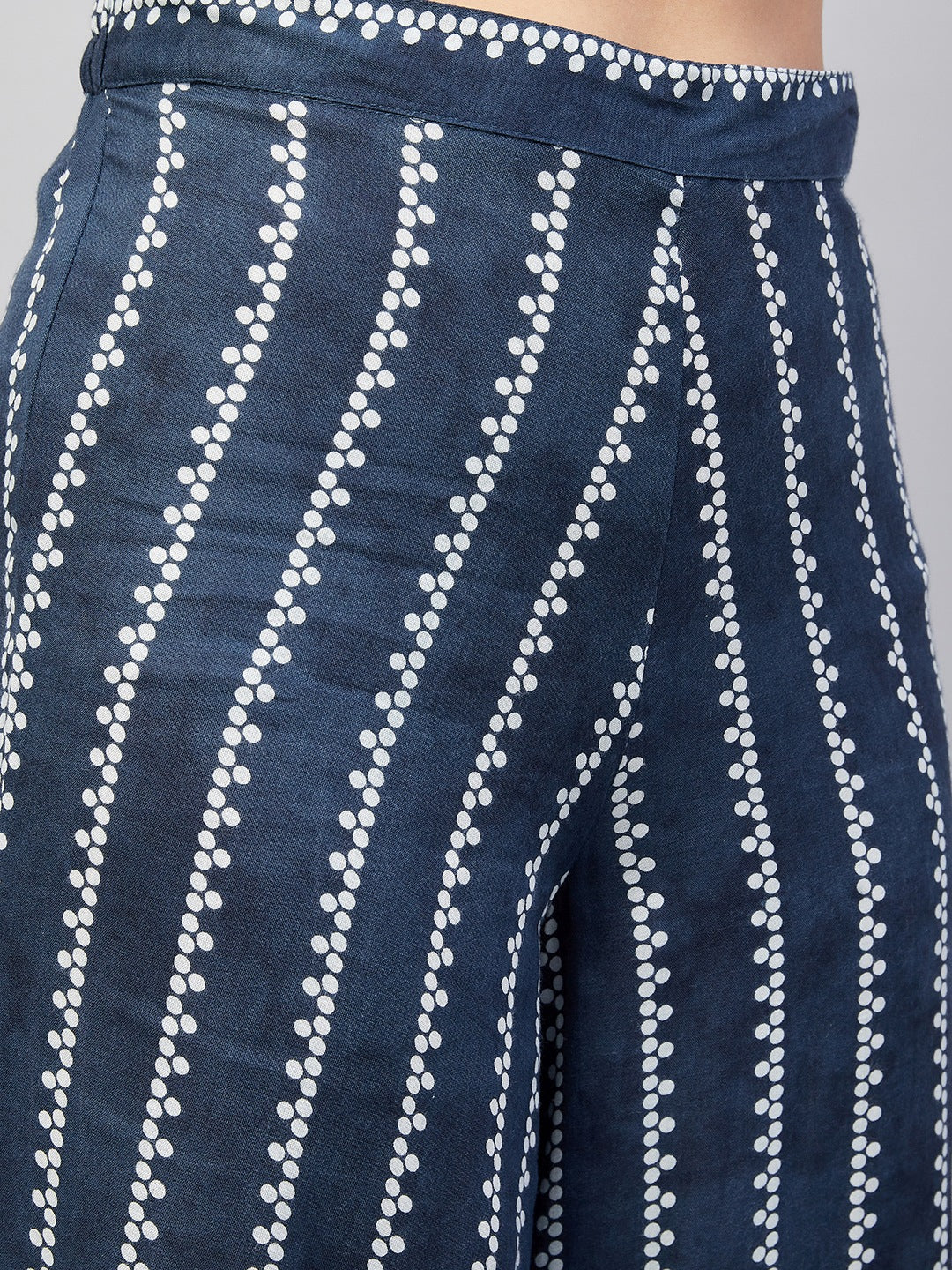 InWeave Women's Blue White Porcelien Print Spaghetti Kurta Palazzo Set | Grocsy