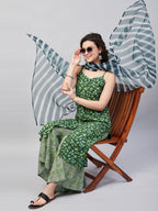 InWeave Women's Green Bagh Spaghetti Kurta Set W Green Le Dupatta | Grocsy
