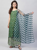 InWeave Women's Green Bagh Spaghetti Kurta Set W Green Le Dupatta | Grocsy