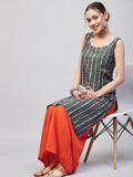 InWeave Women's Blue Orange Zig Zag Straight Orange Palazzo Set | Grocsy