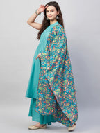 InWeave Women's Teal Lurex Boho Kurta Set W Teal Camelia Cr Dupatta | Grocsy