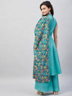 InWeave Women's Teal Lurex Boho Kurta Set W Teal Camelia Cr Dupatta | Grocsy