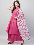 InWeave Women's Fuchsia Lurex Boho Kurta Set W White Fuchsia Ge Dupatta | Grocsy