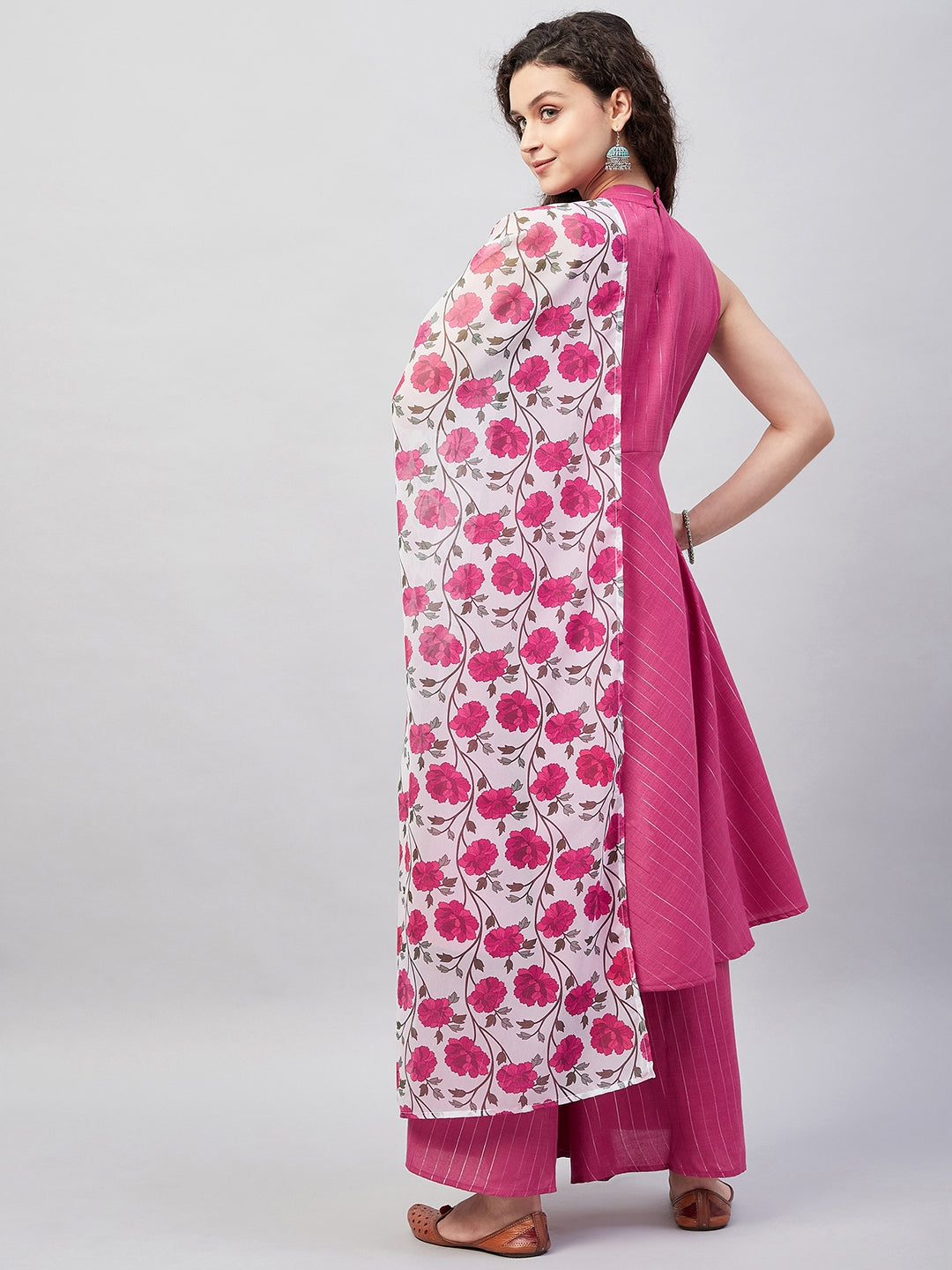 InWeave Women's Fuchsia Lurex Boho Kurta Set W White Fuchsia Ge Dupatta | Grocsy