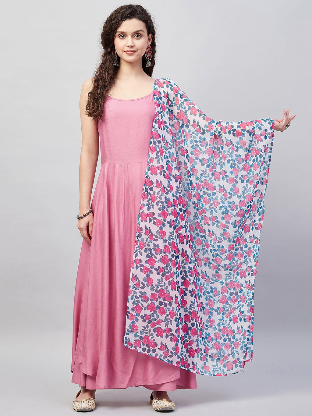 InWeave Women's Light Pink Strappy Set W White Blue Pink Ge Dupatta | Grocsy