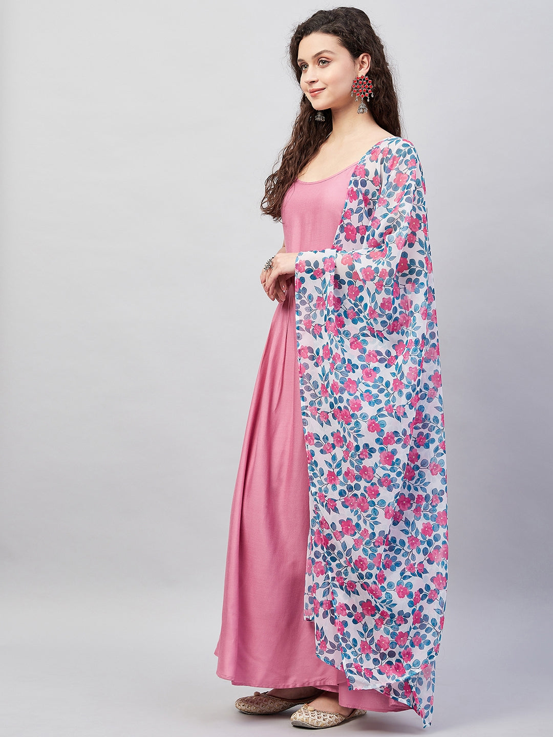 InWeave Women's Light Pink Strappy Set W White Blue Pink Ge Dupatta | Grocsy