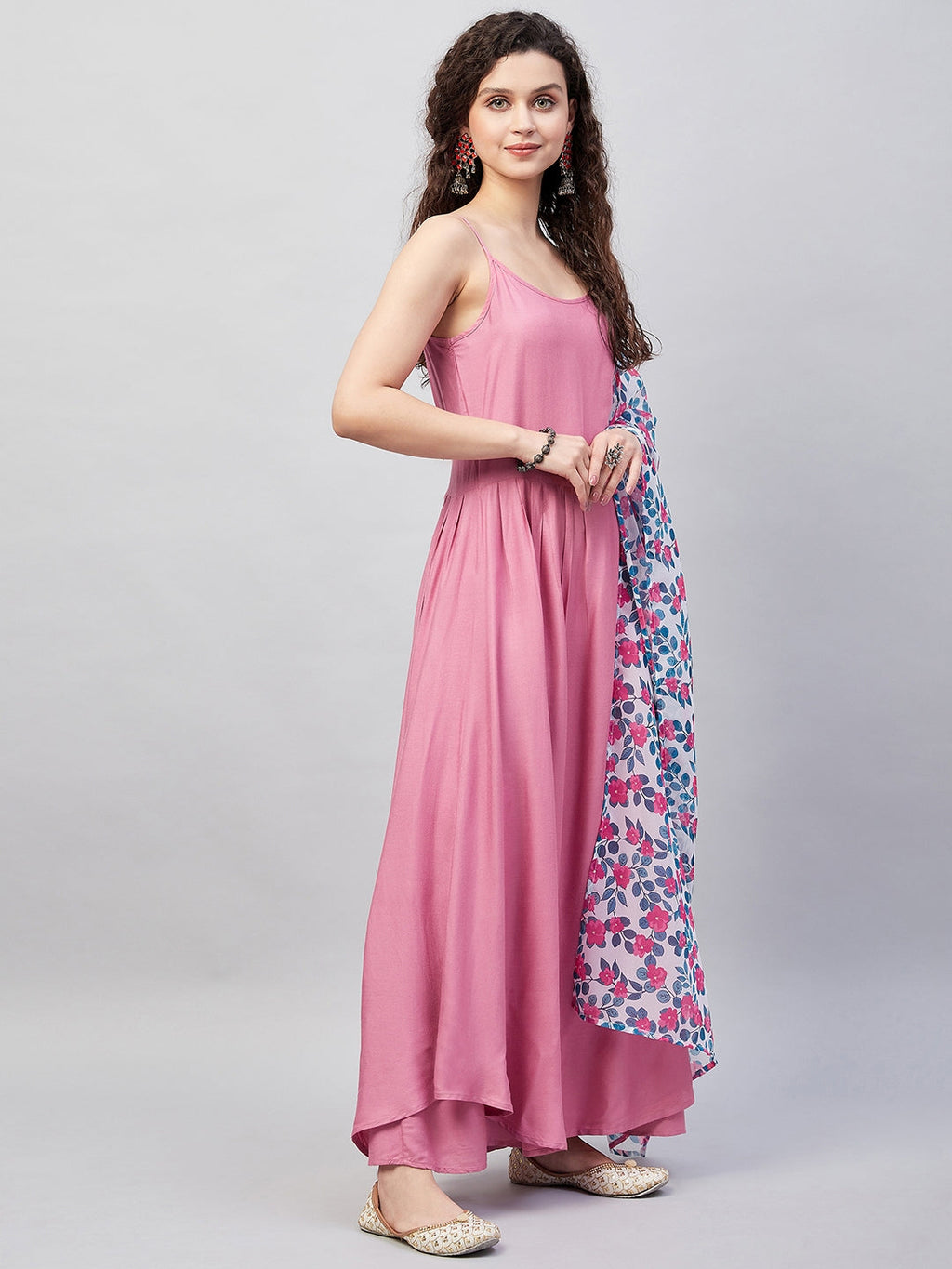 InWeave Women's Light Pink Strappy Set W White Blue Pink Ge Dupatta | Grocsy