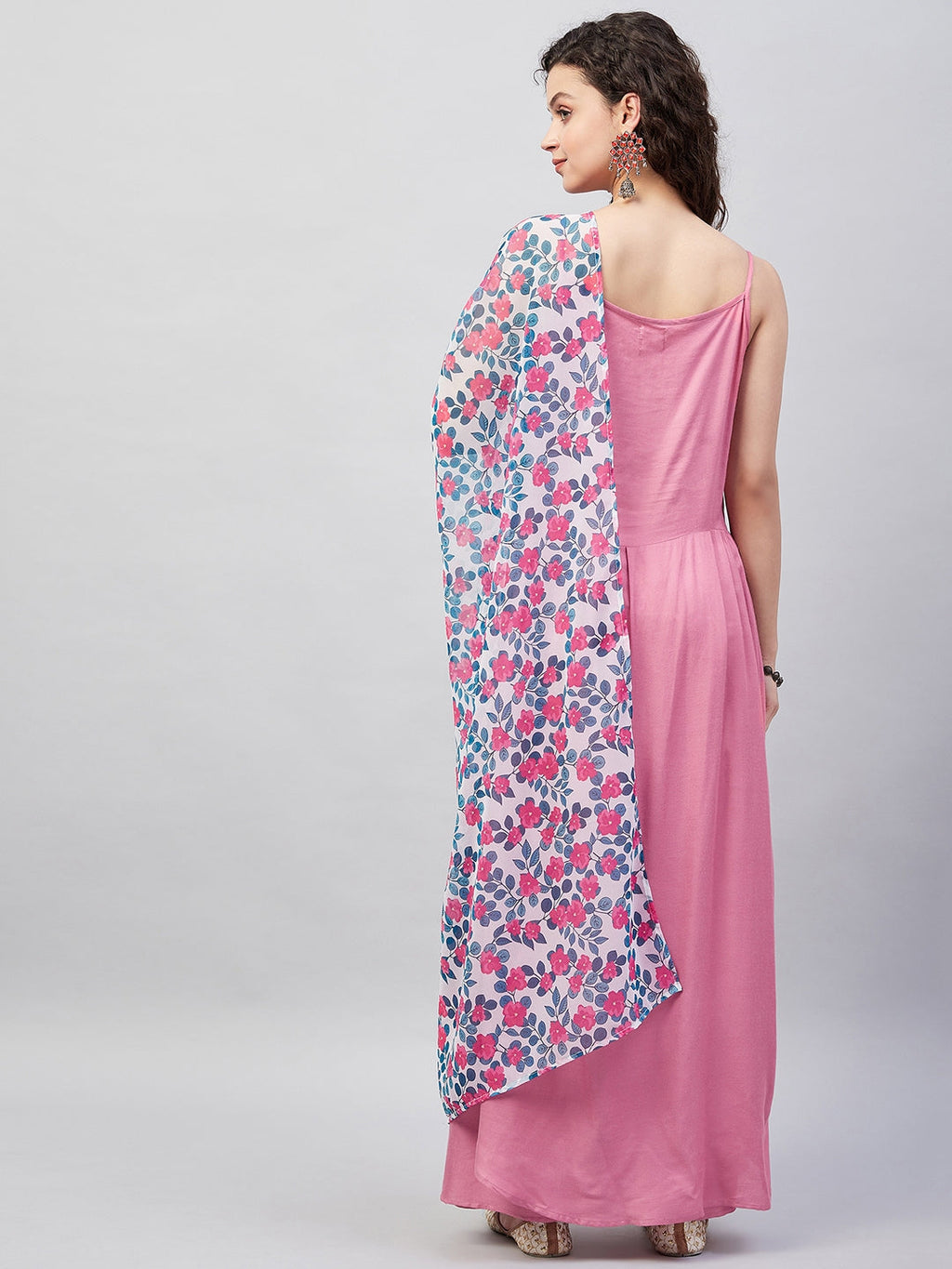 InWeave Women's Light Pink Strappy Set W White Blue Pink Ge Dupatta | Grocsy