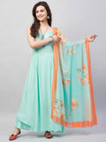 InWeave Women's Sky Blue Strappy Set W Aqua Orange Ge Dupatta | Grocsy