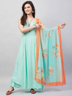 InWeave Women's Sky Blue Strappy Set W Aqua Orange Ge Dupatta | Grocsy