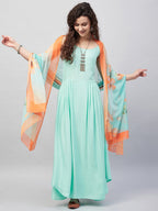 InWeave Women's Sky Blue Strappy Set W Aqua Orange Ge Dupatta | Grocsy
