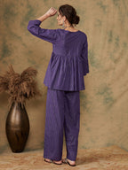 InWeave Women's Purple Lurex V Neck Front Tie Up Kurta Pant Set | Grocsy