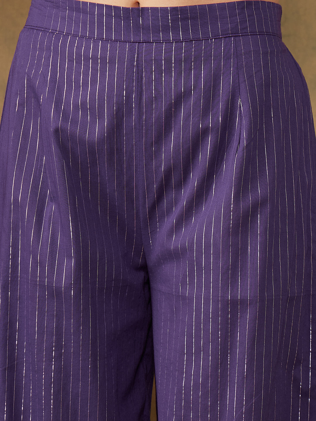 InWeave Women's Purple Lurex V Neck Front Tie Up Kurta Pant Set | Grocsy