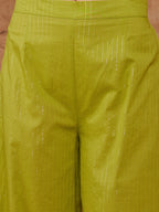 InWeave Women's Lime Green Lurex Neck Patti Halter Kurta Pant Set | Grocsy