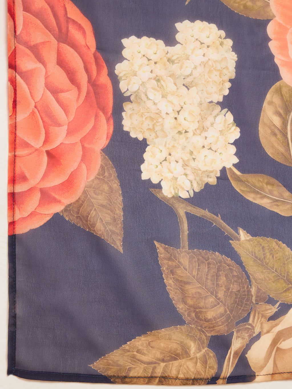InWeave Women's Marmalade Orange Neck Patti Halter Kurta Set Navy Floral Ge Dupatta | Grocsy