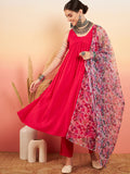InWeave Women's Magenta Sleeveless Flared Kurta Set Blue Pink Or Dupatta | Grocsy