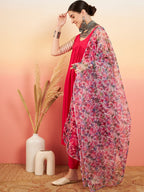 InWeave Women's Magenta Sleeveless Flared Kurta Set Blue Pink Or Dupatta | Grocsy