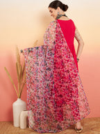 InWeave Women's Magenta Sleeveless Flared Kurta Set Blue Pink Or Dupatta | Grocsy