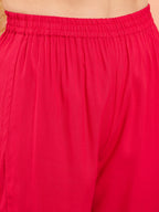 InWeave Women's Magenta Sleeveless Flared Kurta Set Blue Pink Or Dupatta | Grocsy