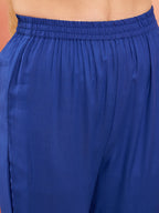 InWeave Women's Ink Blue Sleeveless Flared Kurta Set Fuschia Ba Or Dupatta | Grocsy
