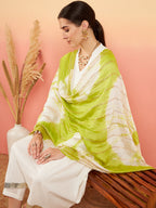 InWeave Women's White Lurex V Neck Gota Anarkali Kurta Set Lime White Lurex Dupatta | Grocsy