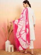 InWeave Women's White Lurex V Neck Gota Anarkali Kurta Set Magenta Lurex Dupatta | Grocsy