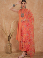 InWeave Women's Light Rust Lurex Kurta Set W Orange Big Or Dupatta | Grocsy