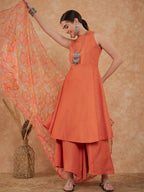 InWeave Women's Light Rust Lurex Kurta Set W Orange Big Or Dupatta | Grocsy