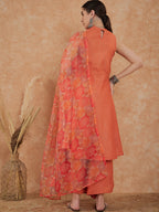 InWeave Women's Light Rust Lurex Kurta Set W Orange Big Or Dupatta | Grocsy