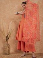 InWeave Women's Light Rust Lurex Kurta Set W Orange Big Or Dupatta | Grocsy
