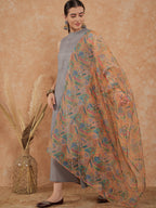 InWeave Women's Light Grey Lurex Kurta Set Multi Garden Or Dupatta | Grocsy