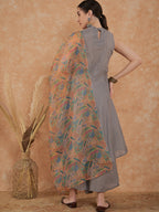 InWeave Women's Light Grey Lurex Kurta Set Multi Garden Or Dupatta | Grocsy