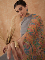InWeave Women's Light Grey Lurex Kurta Set Multi Garden Or Dupatta | Grocsy