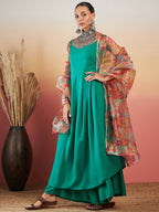 InWeave Emerald Green Strappy W Green Organza Dupatta Set | Grocsy