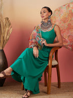 InWeave Emerald Green Strappy W Green Organza Dupatta Set | Grocsy