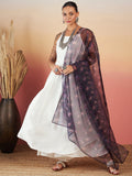 InWeave White Strappy W Black Dark Floral Print Or Dupatta Set | Grocsy