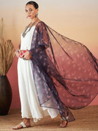InWeave White Strappy W Black Dark Floral Print Or Dupatta Set | Grocsy