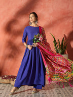 InWeave Ink Blue Anarkali Patola Kurta Set | Grocsy